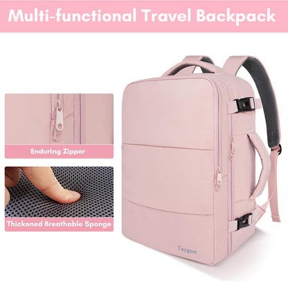 Taygeer Travel Backpack for Women, Carry On Backpack with Shoe Pouch, TSA 15.6inch Laptop Backpack Flight Approved, College Nurse Bag Casual Daypack for Weekender Business Hiking, Pink - Available at All In One Marketplace Canada
