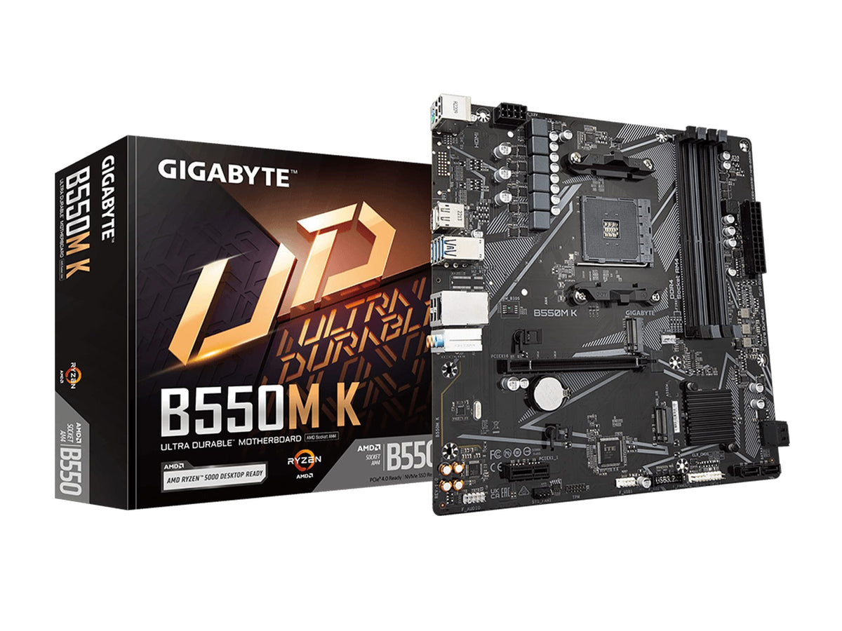 GIGABYTE B550M K (AM4/ AMD/ B550/ Micro-ATX/Dual M.2/ SATA 6Gb/s/USB 3.2 Gen 1/ Realtek GbE LAN/PCIe 4.0/ Motherboard)