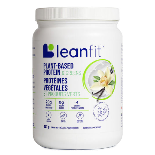 LEANFIT PLANT-BASED PROTEIN & GREENS Natural Vanilla – 20g Plant Protein + 4 Leafy Greens Per Serving – Vegan, Gluten-Free, Soy-Free, No Sugar - 20 Servings, 517g Tub