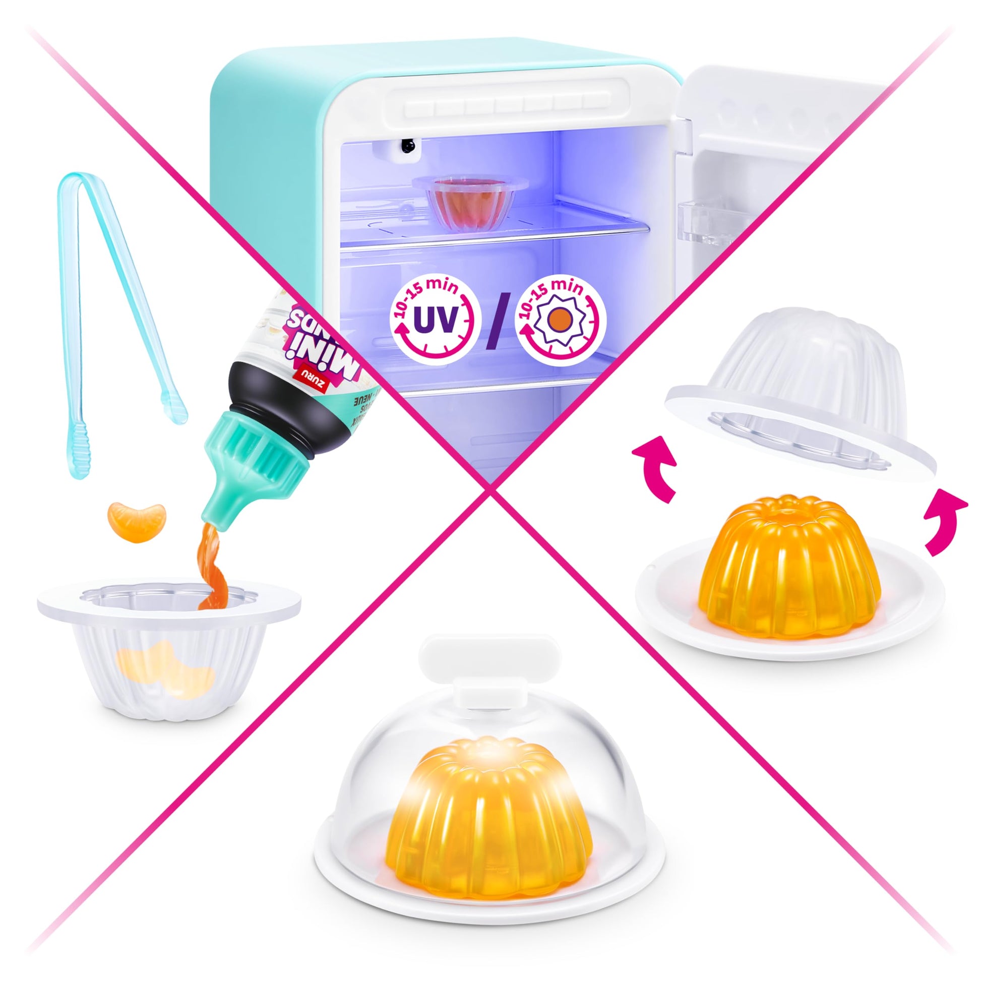 Mini Brands Fill The Fridge Playset w/UV Light by ZURU, Collectibles, DIY, Resin Play, Exclusive Recipe, NOT Edible, 8+ Mini Brands