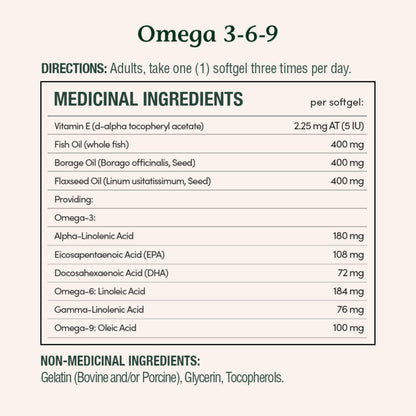 NATURE'S BOUNTY Omega 3-6-9, 1200 mg Fish, Flax & Borage, 200 Softgels