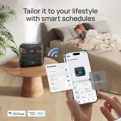 DREO Smart Humidifiers for Bedroom, Top Fill 4L Supersized Cool Mist Humidifier with Nightlight, 36H Runtime, Touch/APP/Voice Control, Quiet Ultrasonic Humidifiers for Large Room, Baby, Plants - Available at All In One Marketplace Canada