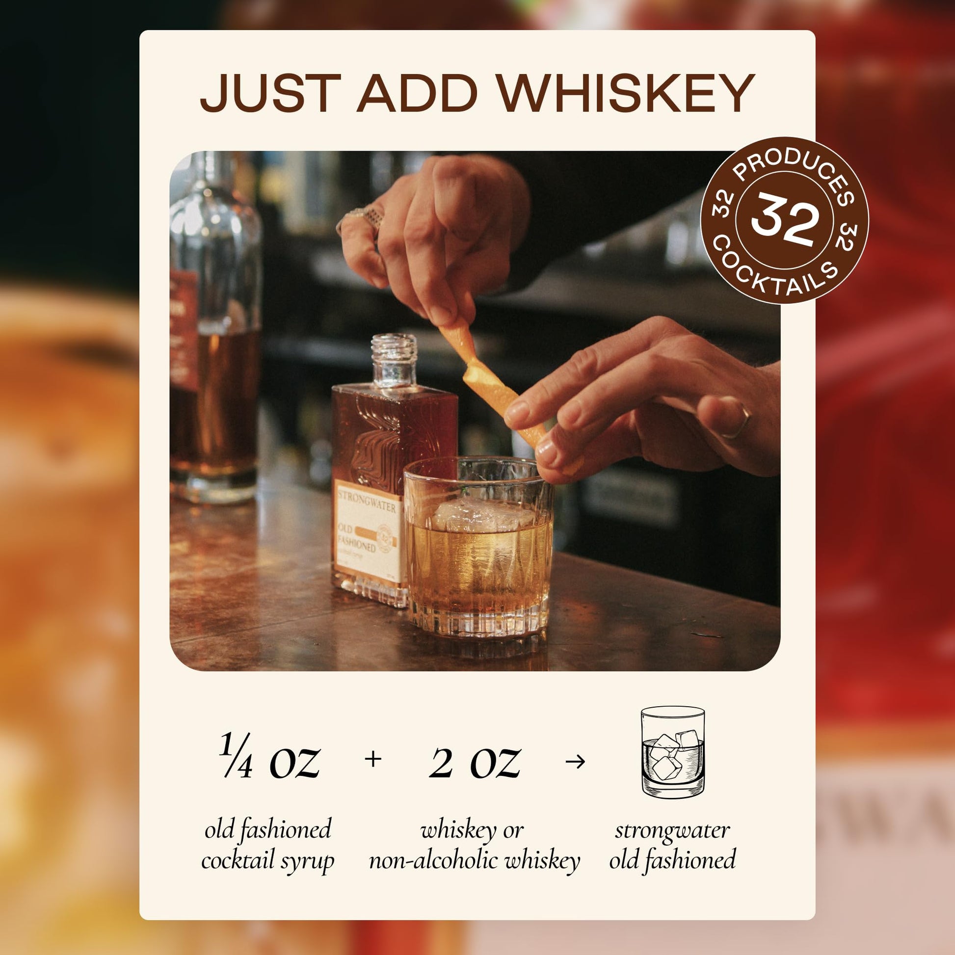 Strongwater Old Fashioned Mix - 8oz Bottle Makes 32 Cocktails - Handcrafted Syrup with Organic Cherries, Orange & Spices