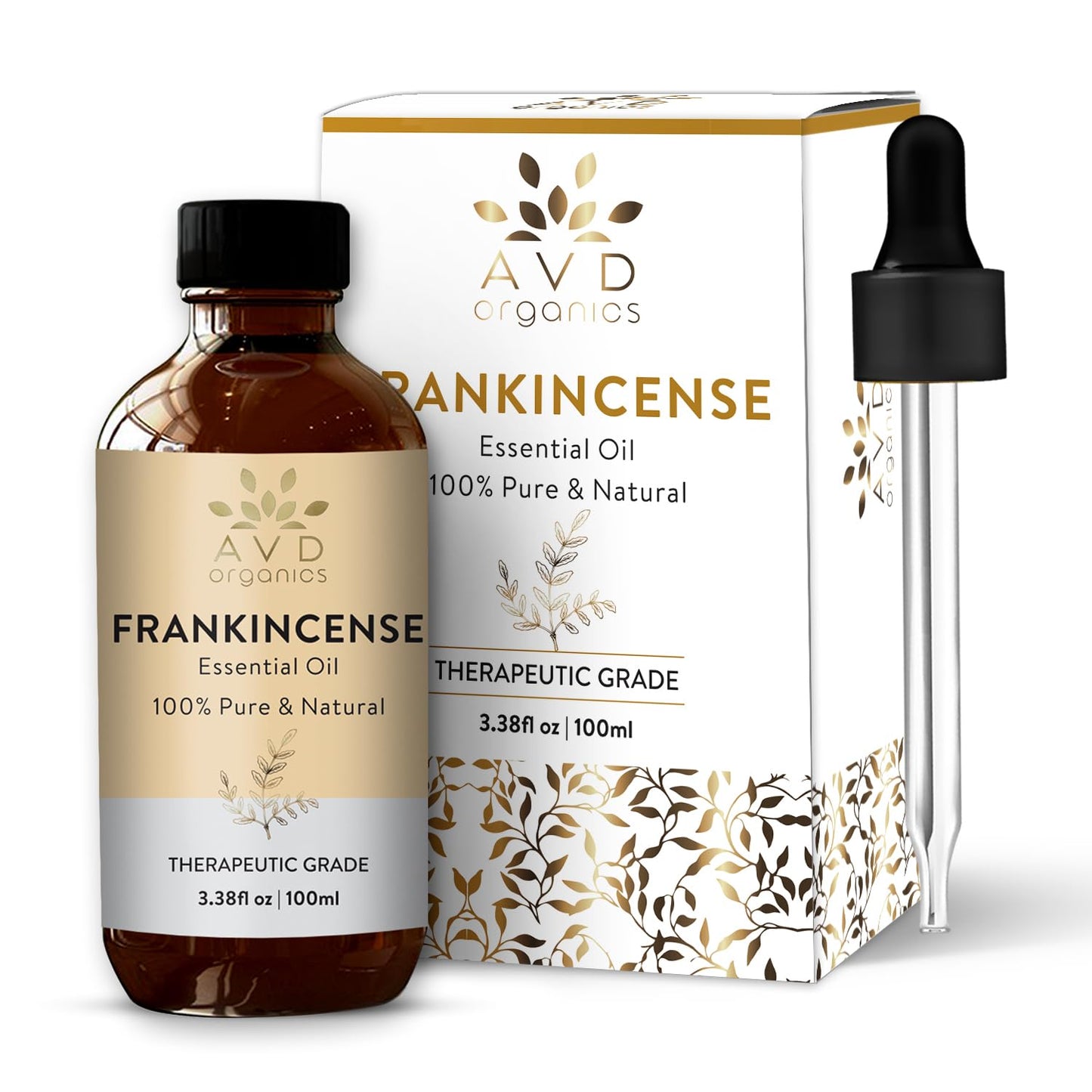 AVD Organics Frankincense Essential Oil 100ml | 100% Pure & Natural Frankincense Oil for Face, Hair | Woody & Earthy Aroma for Diffusers, Soaps & Candles | 3.38 fl. oz