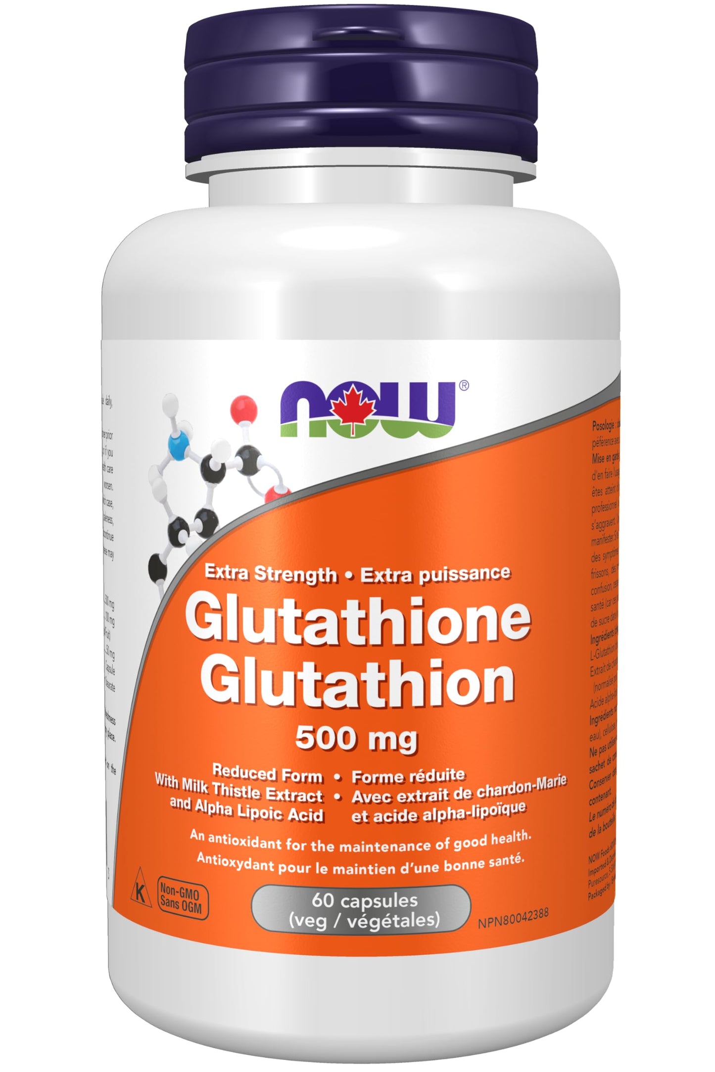 NOW Supplements, Glutathione 500 mg, With Milk Thistle Extract & Alpha Lipoic Acid, Free Radical Neutralizer, 60 Veg Capsules NOW