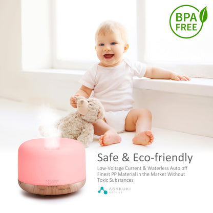 ASAKUKI 500ml Essential Oil Diffuser, 5 in 1 Premium Ultrasonic Aromatherapy Fragrant Oil Vaporizer Humidifier with Remote Control, 3 Timer and Auto-Off Safety Switch, 7 LED Light Colors - Available at All In One Marketplace Canada