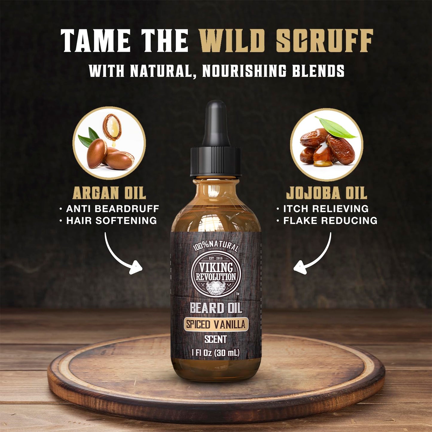 Viking Revolution - Beard Oil - All Natural Beard Oil Men with Argan Oil & Jojoba Oil - Softens, Smooths & Strengthens - Beard Conditioner - Gifts For Men - Spiced Vanilla - 30 ml - Available at All In One Marketplace Canada