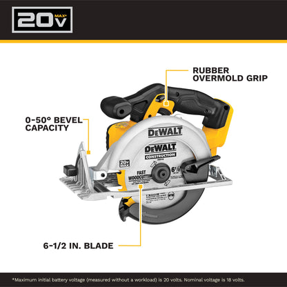 DEWALT 6-1/2-Inch 20V MAX Circular Saw, Tool Only (DCS391B) , Yellow DEWALT