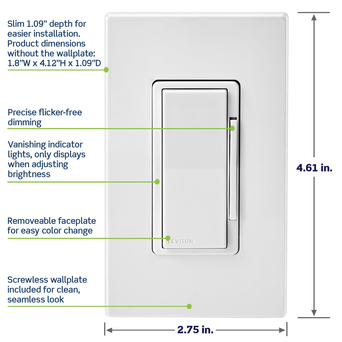 Leviton Decora Smart Dimmer Switch, Wi-Fi, Works with Matter, My Leviton, Alexa, Google Assistant, Apple Home/Siri & Wired or Wire-Free 3-Way, Neutral Wire Required, D36HD-1RW, White