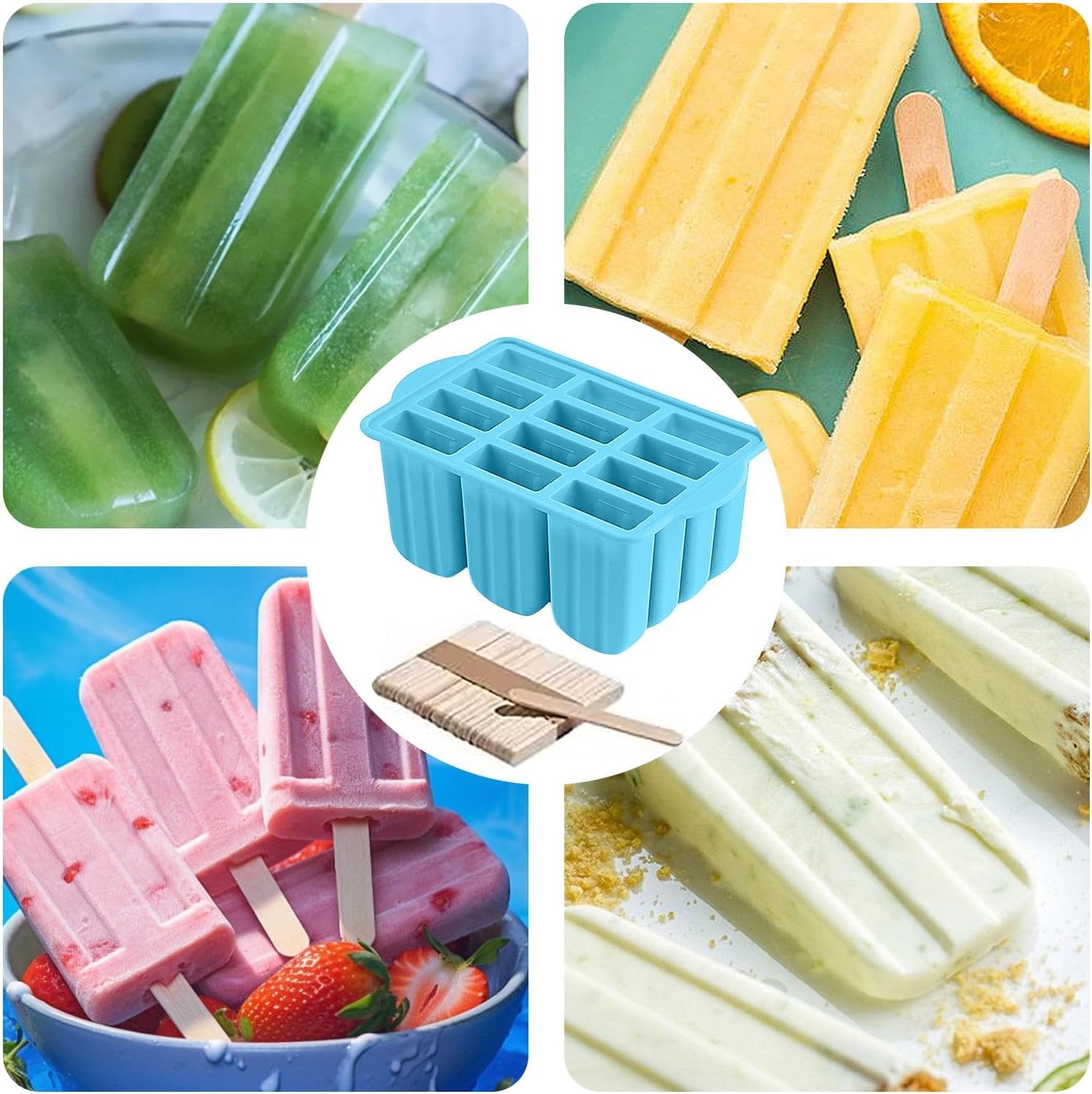 POLCANUR Popsicle Molds Silicone BPA-Free,12 Pieces Popsicle Trays for Freezer,Homemade Ice Cream Popsicle Molds,Large Ice Pop Maker Set,Reusable Ice Lolly Mould with 50PCS Popsicle Sticks - Available at All In One Marketplace Canada