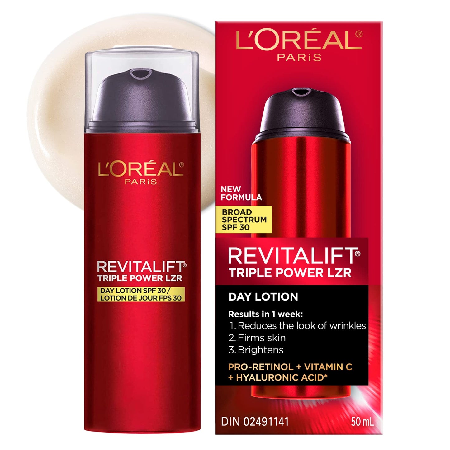L'Oreal Paris Anti-Aging Day Lotion Spf 30 With Pro-retinol, Vitamin C + Hyaluronic Acid | Revitalift Triple Power Lzr, 50 Milliliters 🍁 All In One Marketplace Canada