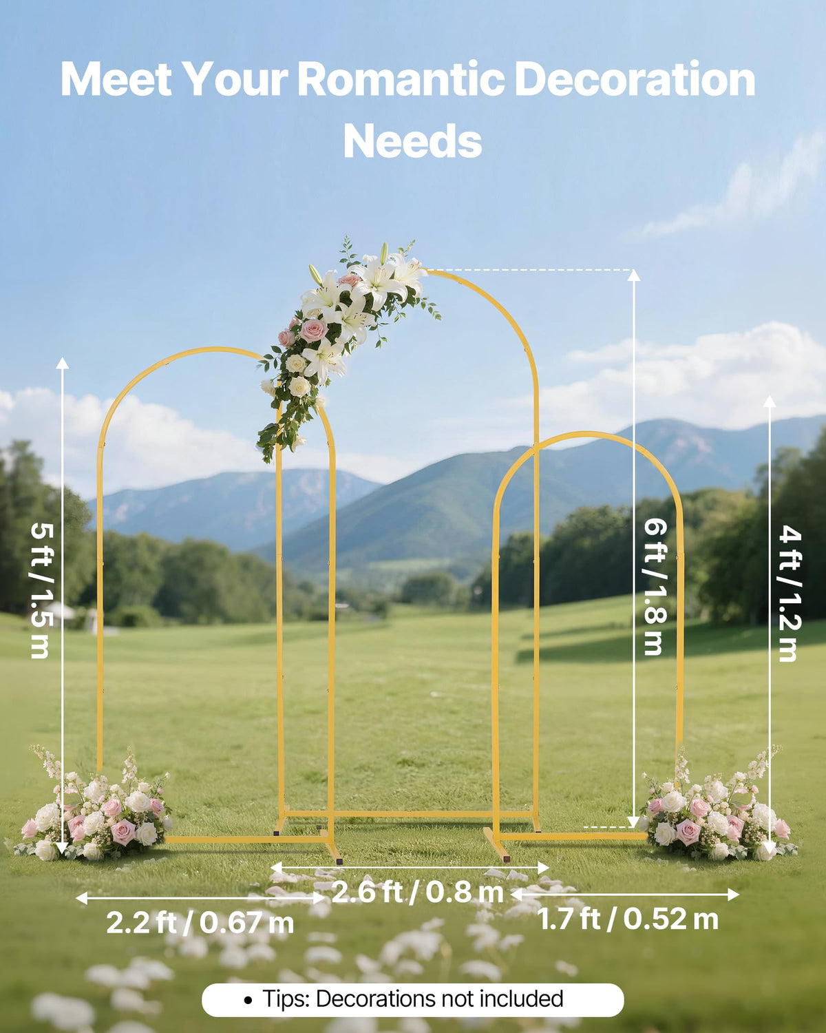 VEVOR Arch Backdrop Stand, Set of 3, 6/5/4 ft, Stable Structure, Easy Assembly, Gold Metal Arch Backdrop Stand for Wedding, Birthday Party, Graduation, Holiday Celebration, and Ceremony Decoration 🍁 All In One Marketplace Canada