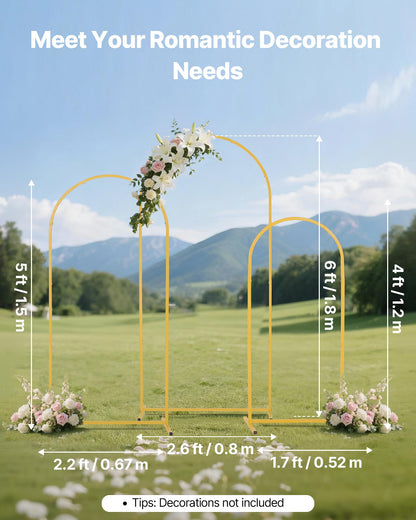 VEVOR Arch Backdrop Stand, Set of 3, 6/5/4 ft, Stable Structure, Easy Assembly, Gold Metal Arch Backdrop Stand for Wedding, Birthday Party, Graduation, Holiday Celebration, and Ceremony Decoration 🍁 All In One Marketplace Canada