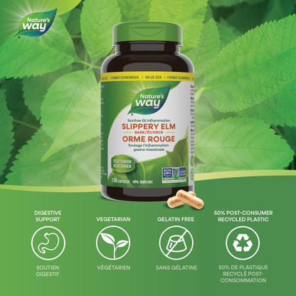 Nature’s Way Slippery Elm Bark – Traditionally Used to Soothe GI Tract Inflammation – Vegetarian, Non-GMO– 180 Capsules Nature's Way