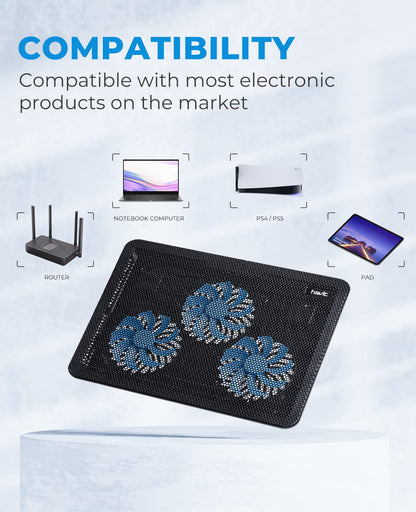 HAVIT HV-F2056 15-17 Inch Laptop Cooler Cooling Pad - Slim Portable USB Powered (3 Fans)(Black+Blue)