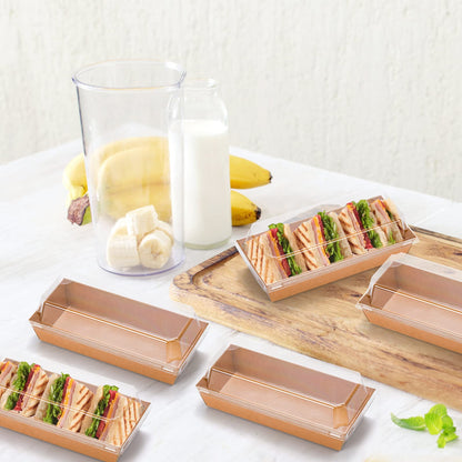 Dicunoy 100 Pack Paper Sandwich Boxes with Clear Lids, Disposable Swiss Roll Cake Containers, Rectangle To Go Boxes for Sushi, Waffle, Cookie, Fruits, Pastry, Desserts, Food Truck Business 🍁 All In One Marketplace Canada