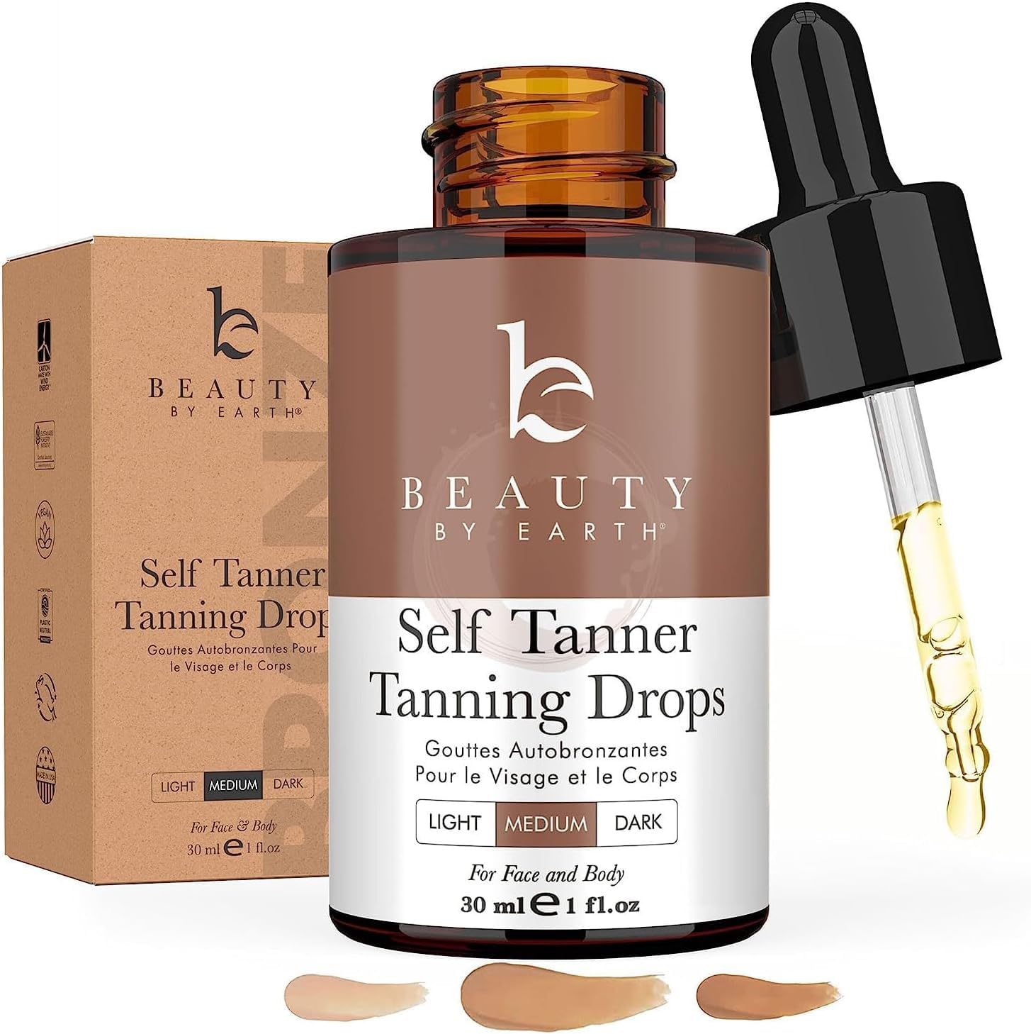 Self Tanning Drops - Natural & Organic Ingredients, Medium Face Tanning Drops to Add to Lotion, Moisturizing Bronzing Tanner for Face & Body, Toxin Free Tanner for Fake Tan - Available at All In One Marketplace Canada