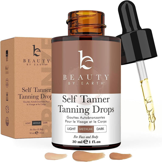 Self Tanning Drops - Natural & Organic Ingredients, Medium Face Tanning Drops to Add to Lotion, Moisturizing Bronzing Tanner for Face & Body, Toxin Free Tanner for Fake Tan - Available at All In One Marketplace Canada