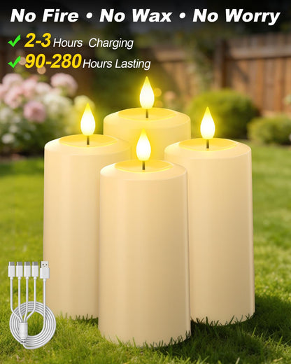 SoulBay Flameless LED Candles, 4-Pack USB Rechargeable, Flickering Waterproof White Pillar Candles with Remote Control Timer for Outdoor Lantern Patio Yard Indoor Holiday Decor, 2.75 x 5.1 Inches 🍁 All In One Marketplace Canada