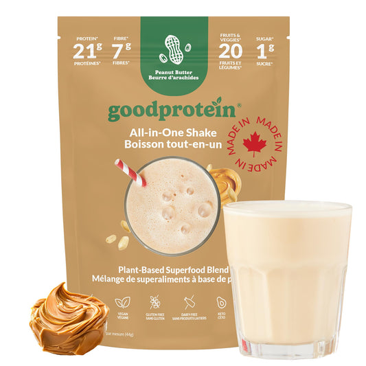 Good Protein Vegan Plant-based Protein Powder 100% Natural, Non-GMO, Dairy-free, Gluten-free, Soy-free, No Added Sugar and Nothing Artificial. Peanut Butter All-in-One Shake 440 grams