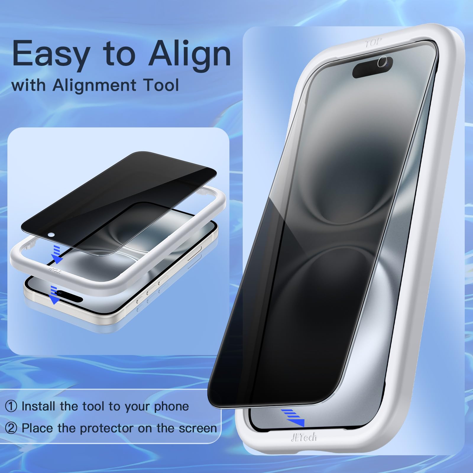 JETech Privacy Screen Protector for iPhone 16 6.1-Inch, Anti-Spy Tempered Glass Film with Easy Installation Tool, 2-Pack - Available at All In One Marketplace Canada