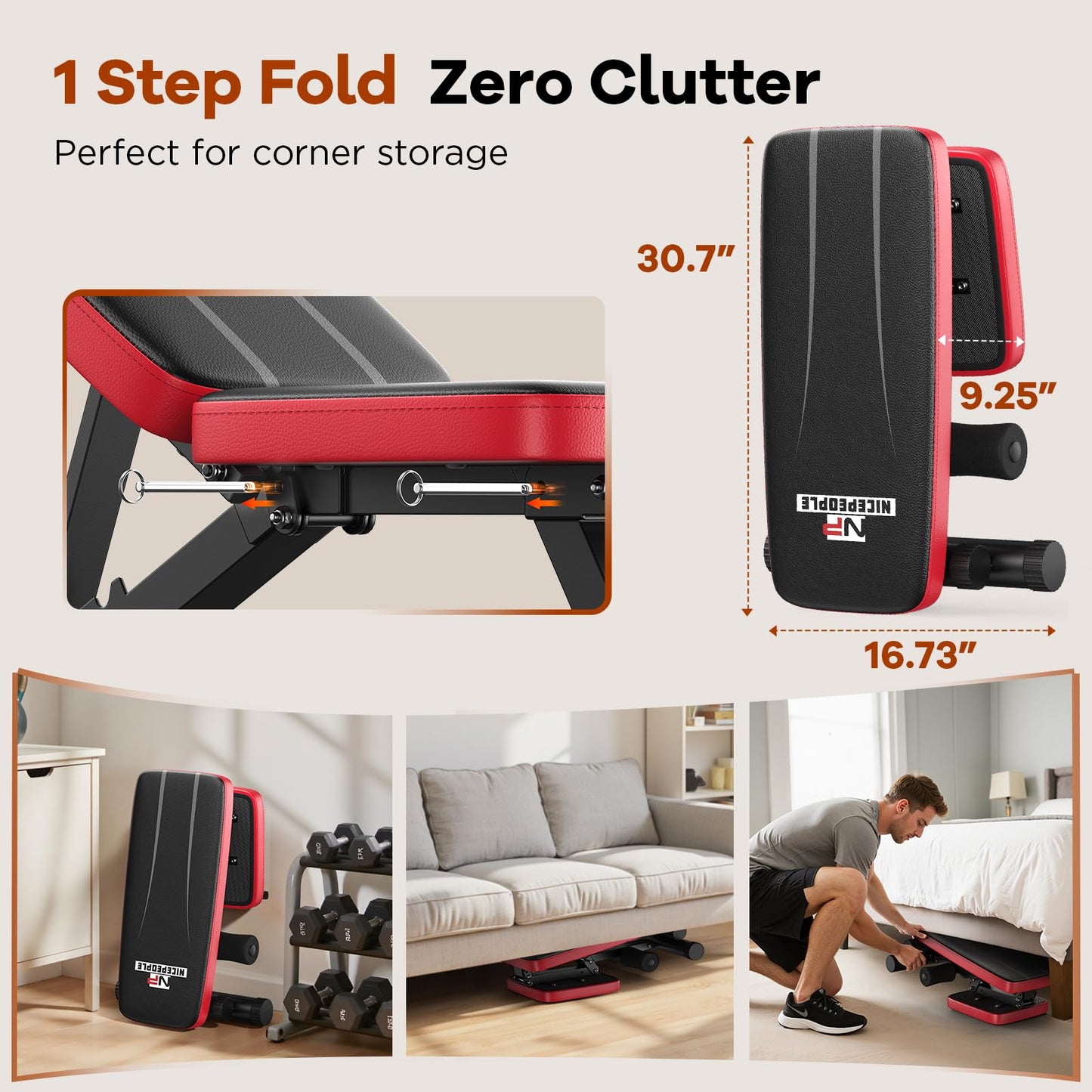 NICEPEOPLE Foldable Basic Weight Bench for Home Gym, Workout Bench with 8 Backrests, 660LBS Weight Capacity Adjustable Bench - Available at All In One Marketplace Canada