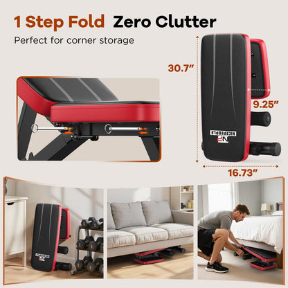NICEPEOPLE Foldable Basic Weight Bench for Home Gym, Workout Bench with 8 Backrests, 660LBS Weight Capacity Adjustable Bench - Available at All In One Marketplace Canada