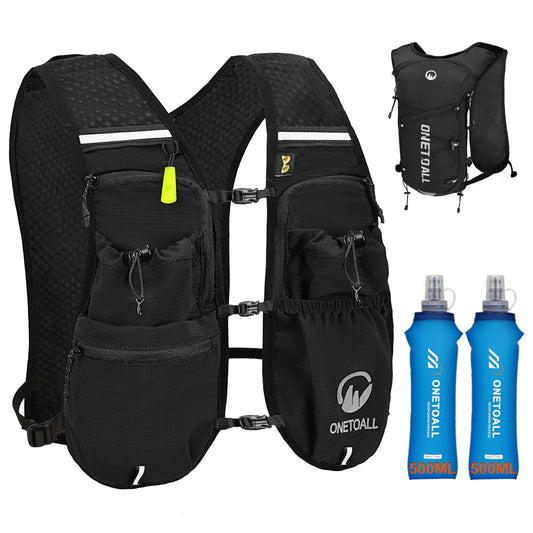 ONETOALL Running Vest for Women & Men, Hydration Backpack 6L - 1x 500ml Flask Included, 16 Reflective Points, Emergency Whistle, Lightweight Breathable for Trail Running, Hiking (Black) - Available at All In One Marketplace Canada