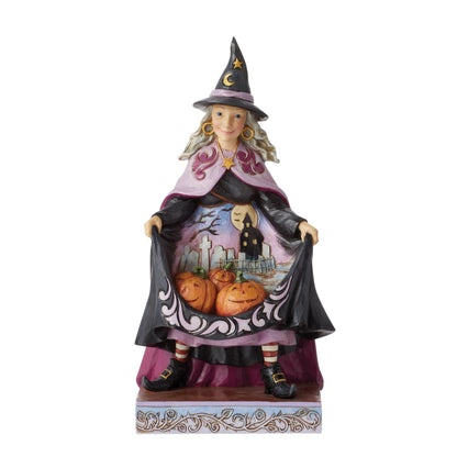 Enesco Jim Shore Heartwood Creek Halloween Witch with Pumpkin Skirt Scene Figurine, 8.27 Inch, Multicolor