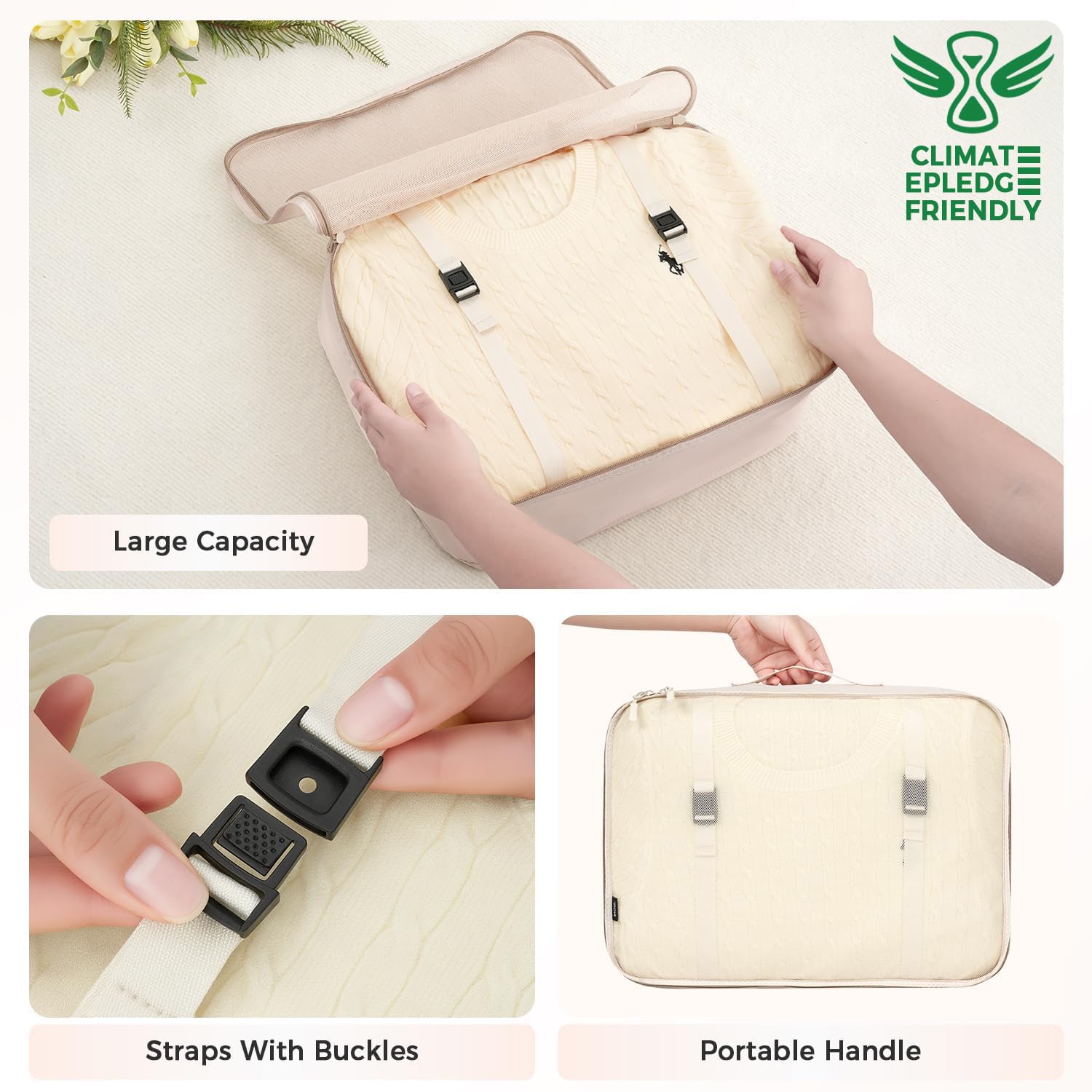 BAGAIL 8 Set Packing Cubes, Lightweight Travel Luggage Organizers with Shoe Bag, Toiletry Bag & Laundry Bag (Cream) - Available at All In One Marketplace Canada