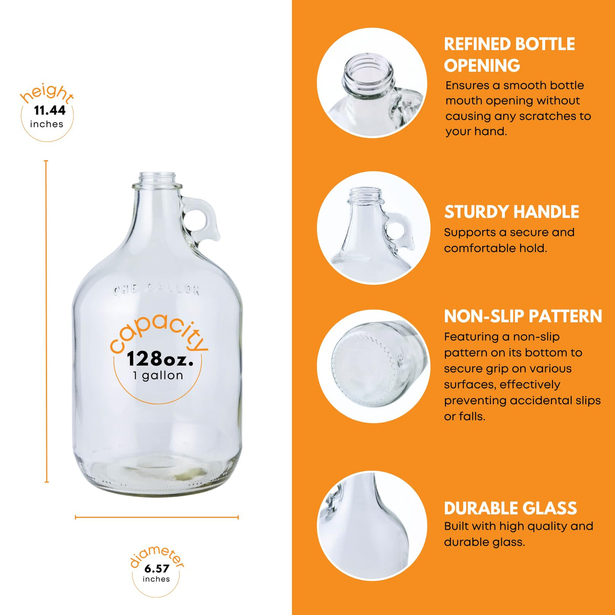 FastRack 1 Gallon Glass Jug, Clear, Pack of 4 | Food Grade – BPA Free for Fermentation, Storage & Brewing | 128 oz Large Glass Jug for Home Brewing, Kombucha, Wine and Beer | NO CAPS Included