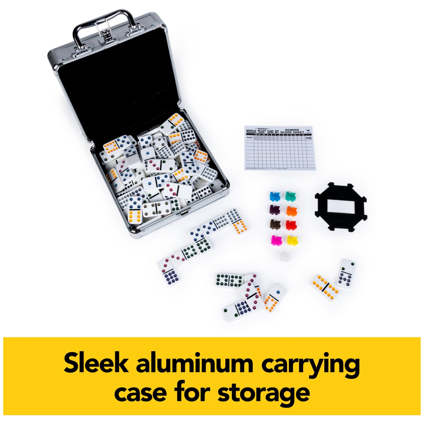 Spin Master Games, Mexican Train Dominoes Set in Aluminum Carry Case, Includes Colorful Trains for Fun-Filled Family Game Night, for Kids & Family, 2-8 Players, for Ages 8 & Up 🍁 All In One Marketplace Canada