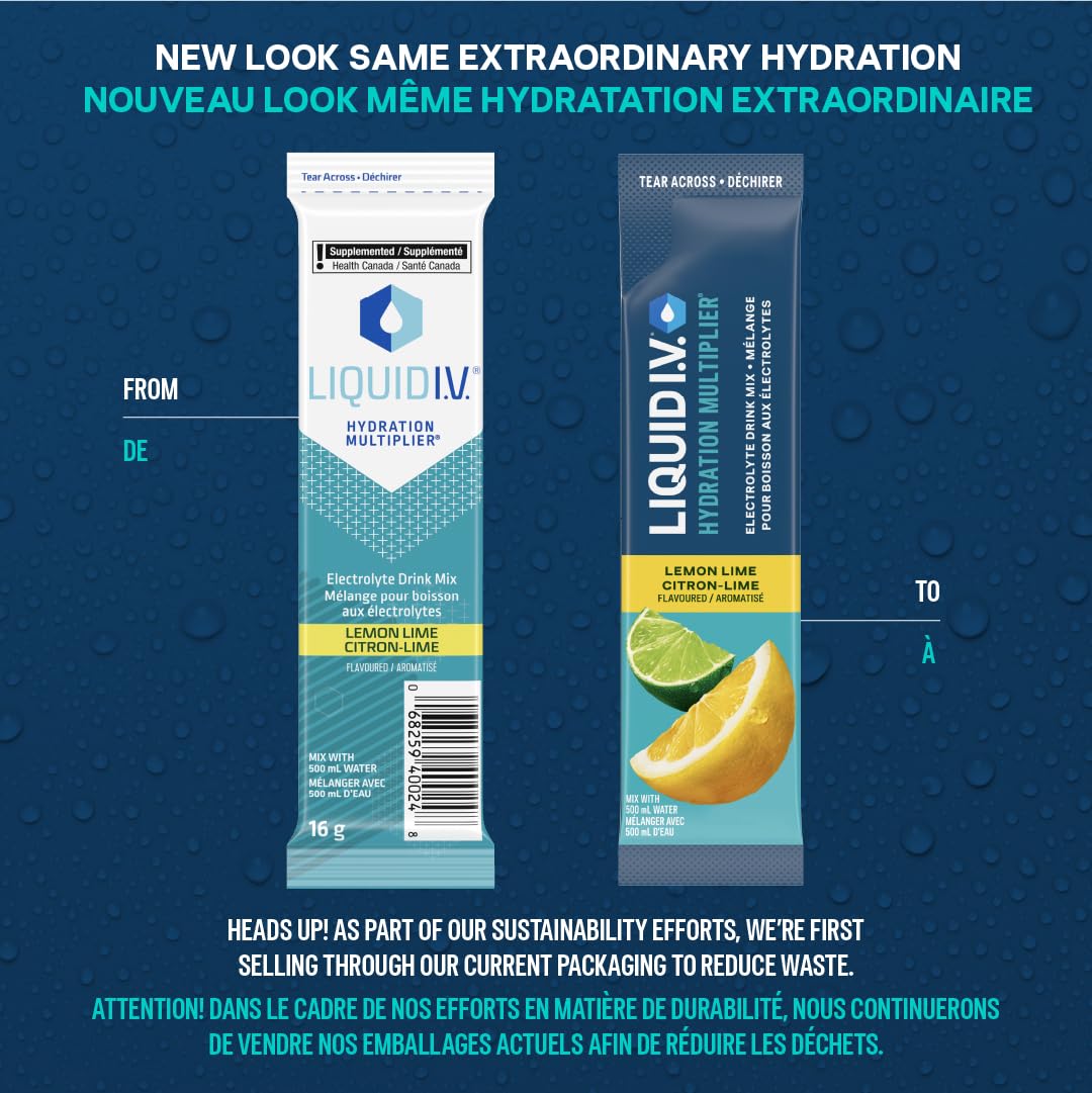 Liquid I.V. Hydration Multiplier Electrolyte Drink Mix - Enhanced Hydration Electrolyte Powder with Vitamins B3, B5, B6, B12 and C -18x On-the-go Sticks for Workout and Travel - Lemon Lime