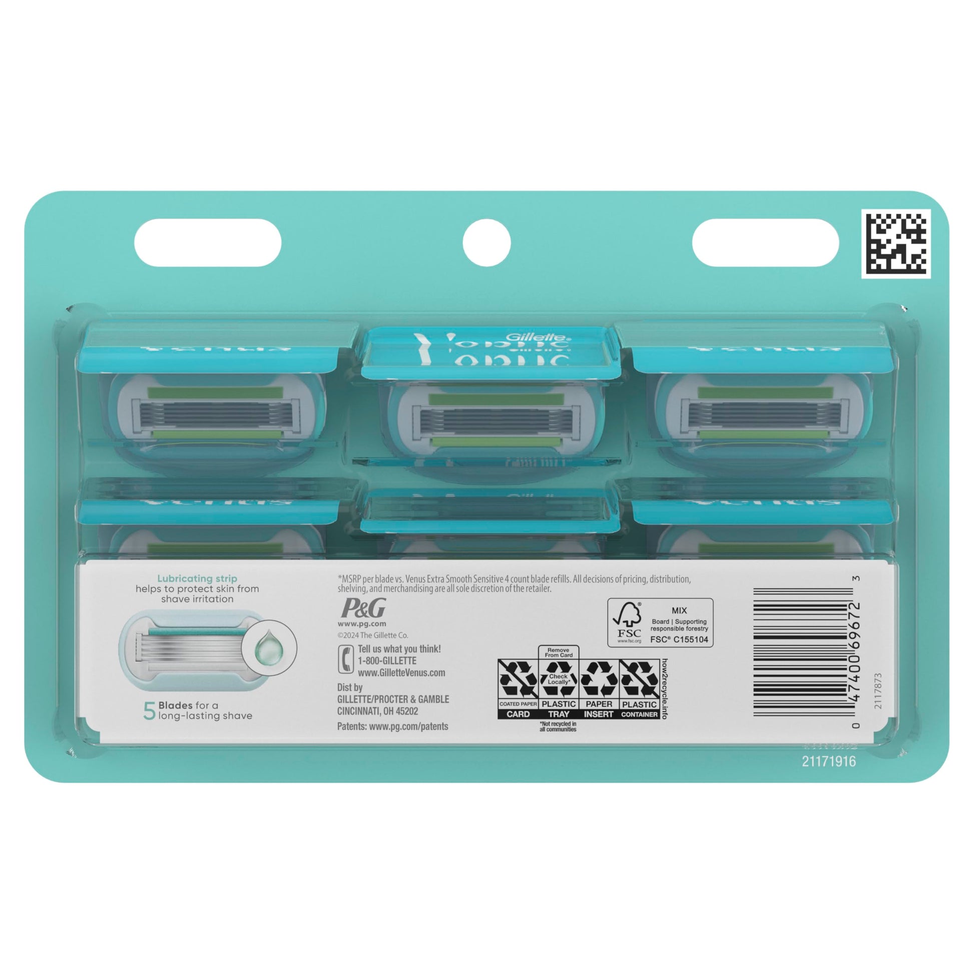 Gillette Venus Extra Smooth Sensitive, 1 Women’s Razor Blades for Sensitive Skin, 7 "5-Bladed" Razor Refills, 1 Pack (Count of 8) - Available at All In One Marketplace Canada