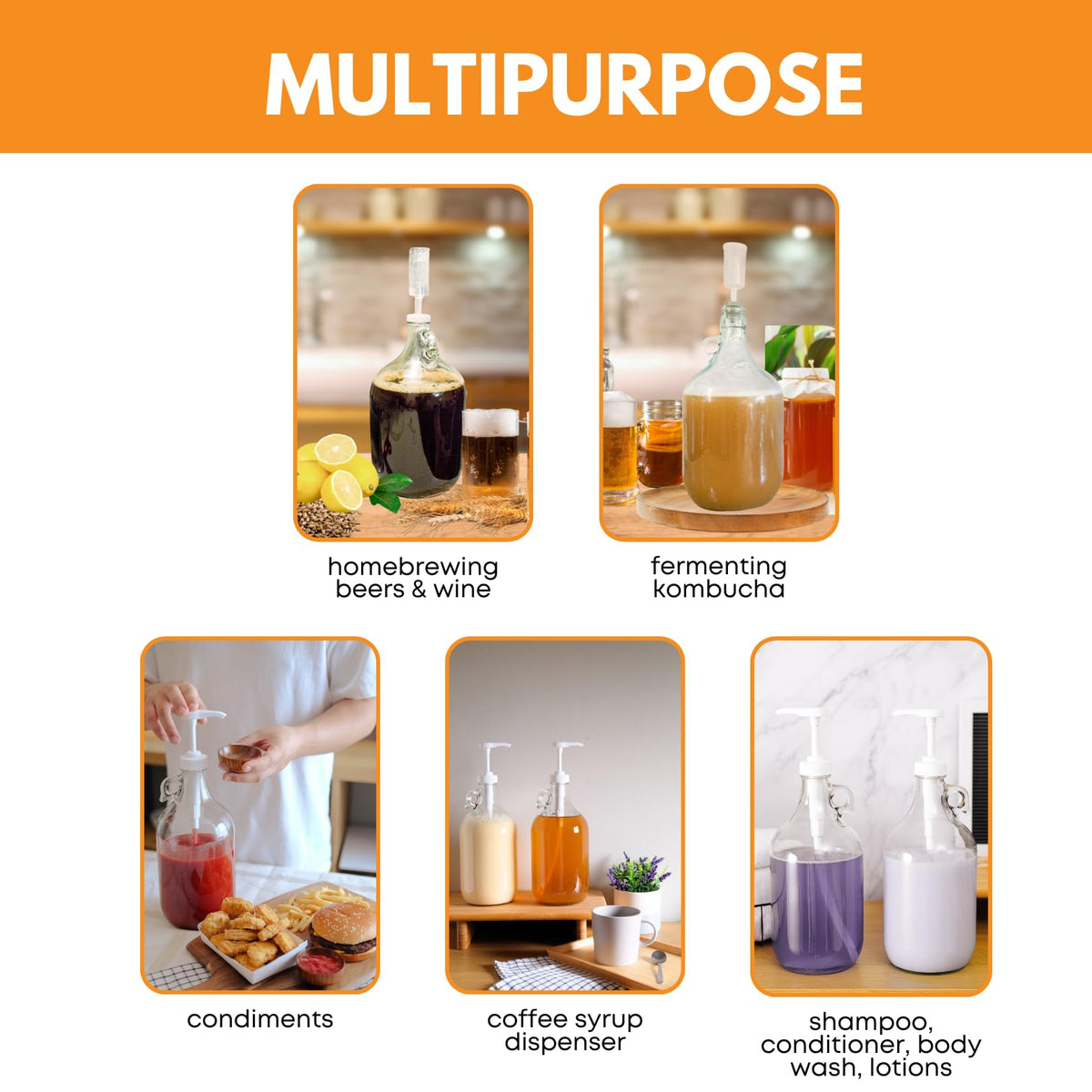 FastRack 1 Gallon Glass Jug, Clear, Pack of 4 | Food Grade – BPA Free for Fermentation, Storage & Brewing | 128 oz Large Glass Jug for Home Brewing, Kombucha, Wine and Beer | NO CAPS Included