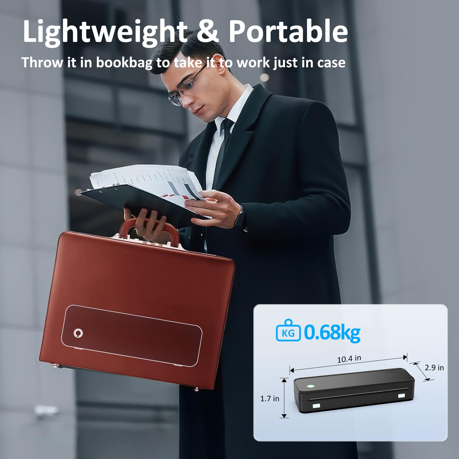 Gloryang Inkless Portable Printer for Travel, Wireless Thermal Printer Supports 8.5 x 11 Inch & A4 Size, Bluetooth Printer Includes Carry Case and 3 Rolls of Thermal Paper Kit, Black