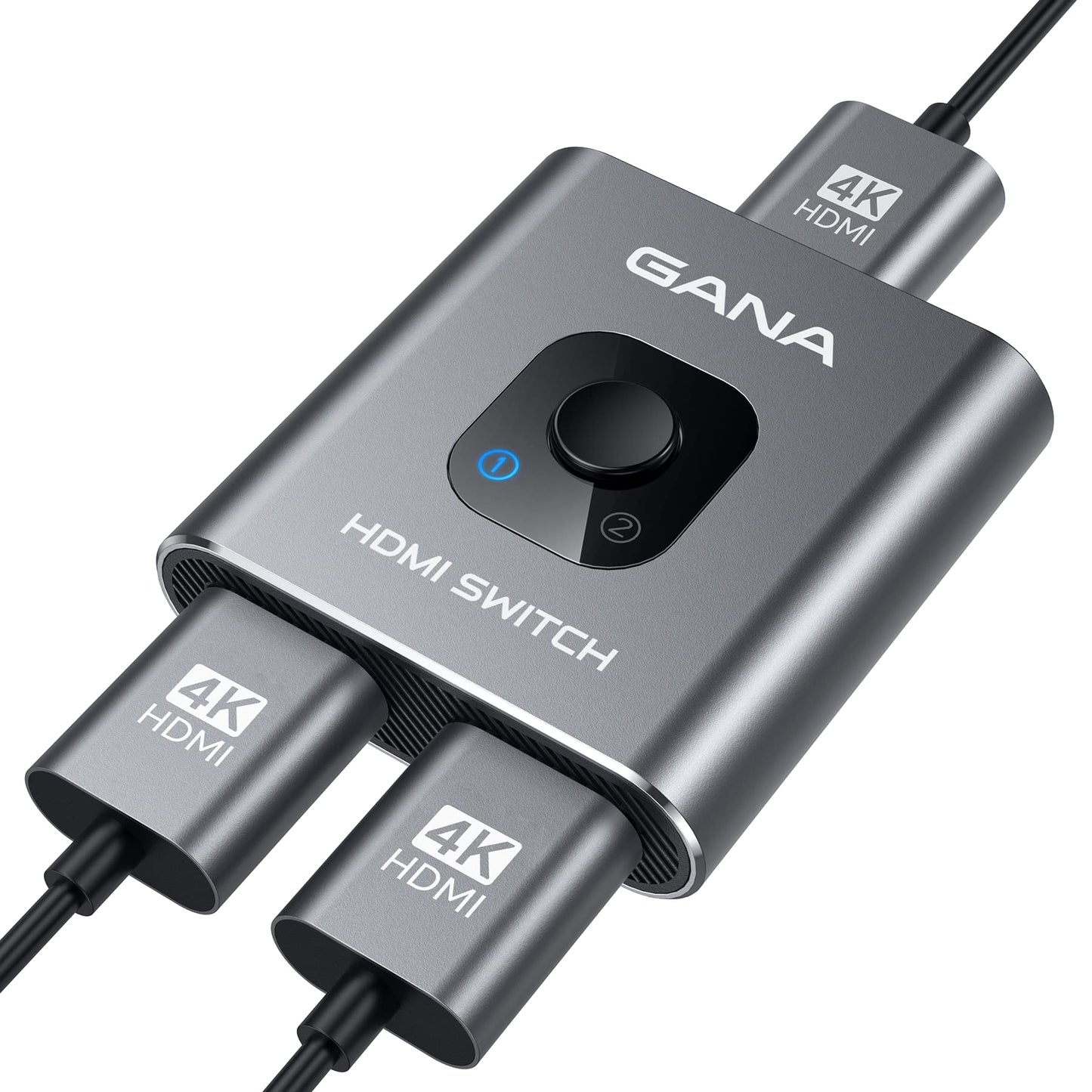 HDMI Switch 4K HDMI Splitter - Gana Prime Aluminum Bi-Directional HDMI Switcher 1 in 2 Out (Single Display) or 2 Input 1 Output, Supports 4K 3D HD 1080P for Xbox PS4 Roku HDTV etc. （Grey…