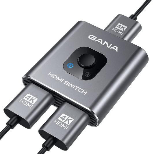 HDMI Switch 4K HDMI Splitter - Gana Prime Aluminum Bi-Directional HDMI Switcher 1 in 2 Out (Single Display) or 2 Input 1 Output, Supports 4K 3D HD 1080P for Xbox PS4 Roku HDTV etc. （Grey…