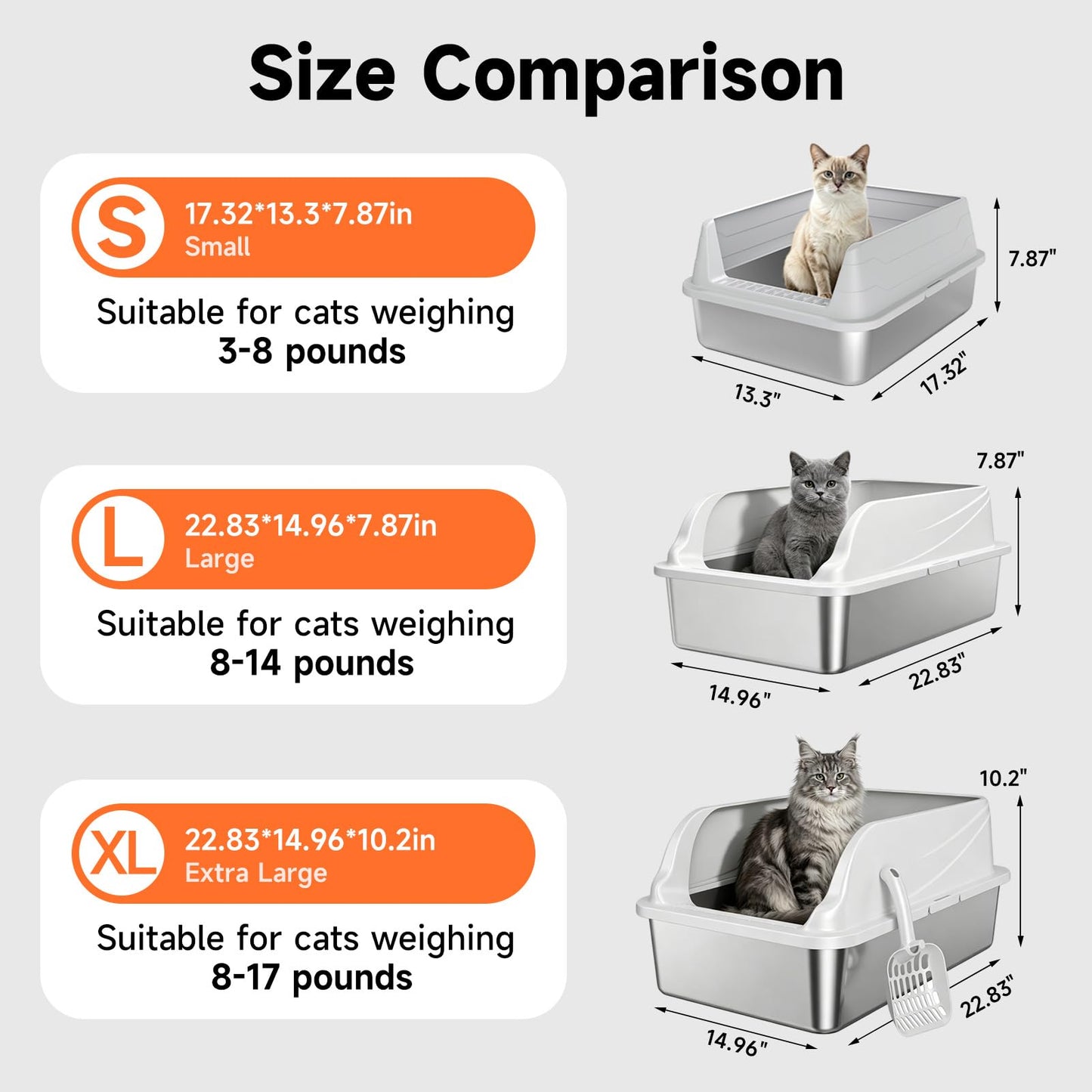 Stainless Steel Cat Litter Box, Odor Free Metal Litter Box with High Sides Lid, Open Top Low Entry Litter Pan Include Scoop Easy Cleaning Anti-Scratch Kitty Cat Box Anti-Urine Leakage, Non-Sticky - Available at All In One Marketplace Canada