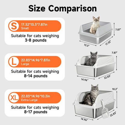 Stainless Steel Cat Litter Box, Odor Free Metal Litter Box with High Sides Lid, Open Top Low Entry Litter Pan Include Scoop Easy Cleaning Anti-Scratch Kitty Cat Box Anti-Urine Leakage, Non-Sticky - Available at All In One Marketplace Canada