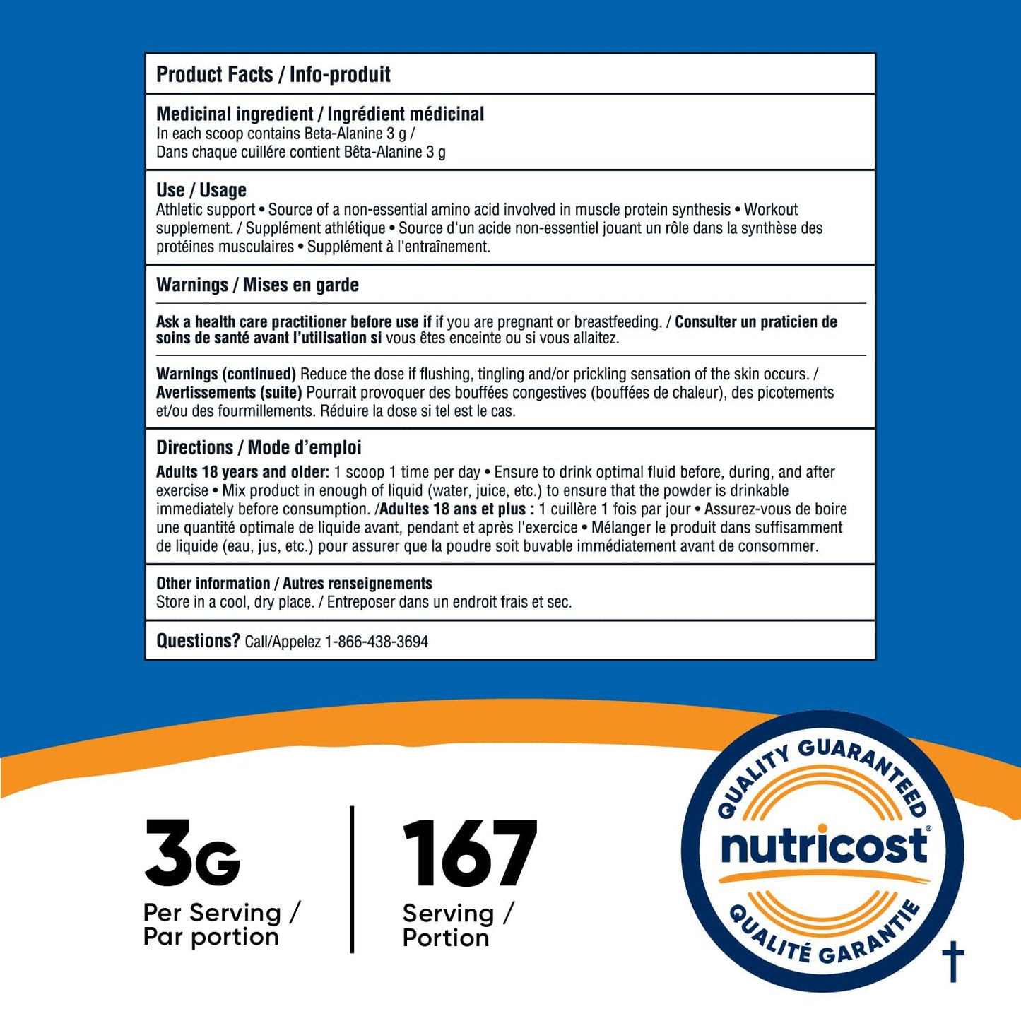 Nutricost Beta Alanine Powder (500 Grams) Unflavored - Pre-Workout Supplement, Non-GMO, Gluten-Free - Available at All In One Marketplace Canada