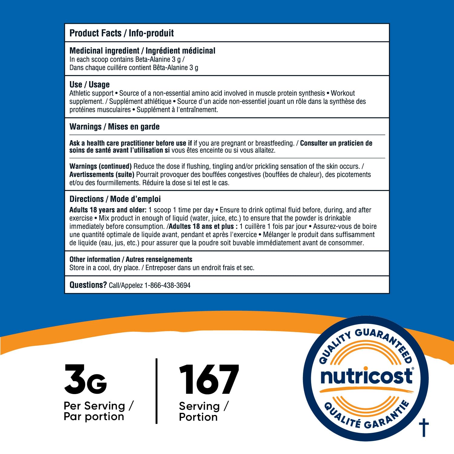 Nutricost Beta Alanine Powder (500 Grams) Unflavored - Pre-Workout Supplement, Non-GMO, Gluten-Free - Available at All In One Marketplace Canada