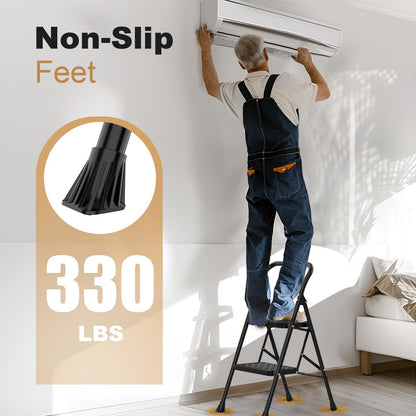 HBTower Step Ladder, 2 Step Stool for Adults, 2 Step Ladder Folding Step Stool with Cushioned Handle, 330 lbs/150 kg Capacity, 2 Step Ladder with Wide Anti-Slip Pedal Ergonomic Design HBTower