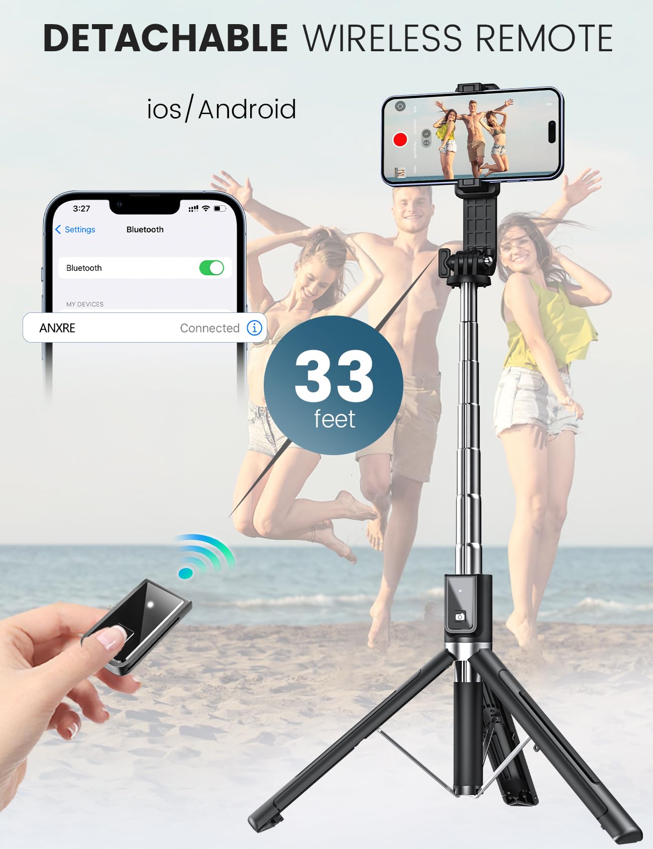 ANXRE Selfie Stick Tripod with Fill Light and Stable Base, Extendable Phone Tripod with Detachable Wireless Remote, 50" Travel Stand for Cell Phone Film & Vlog Compatible with iPhone Android Gopro - Available at All In One Marketplace Canada