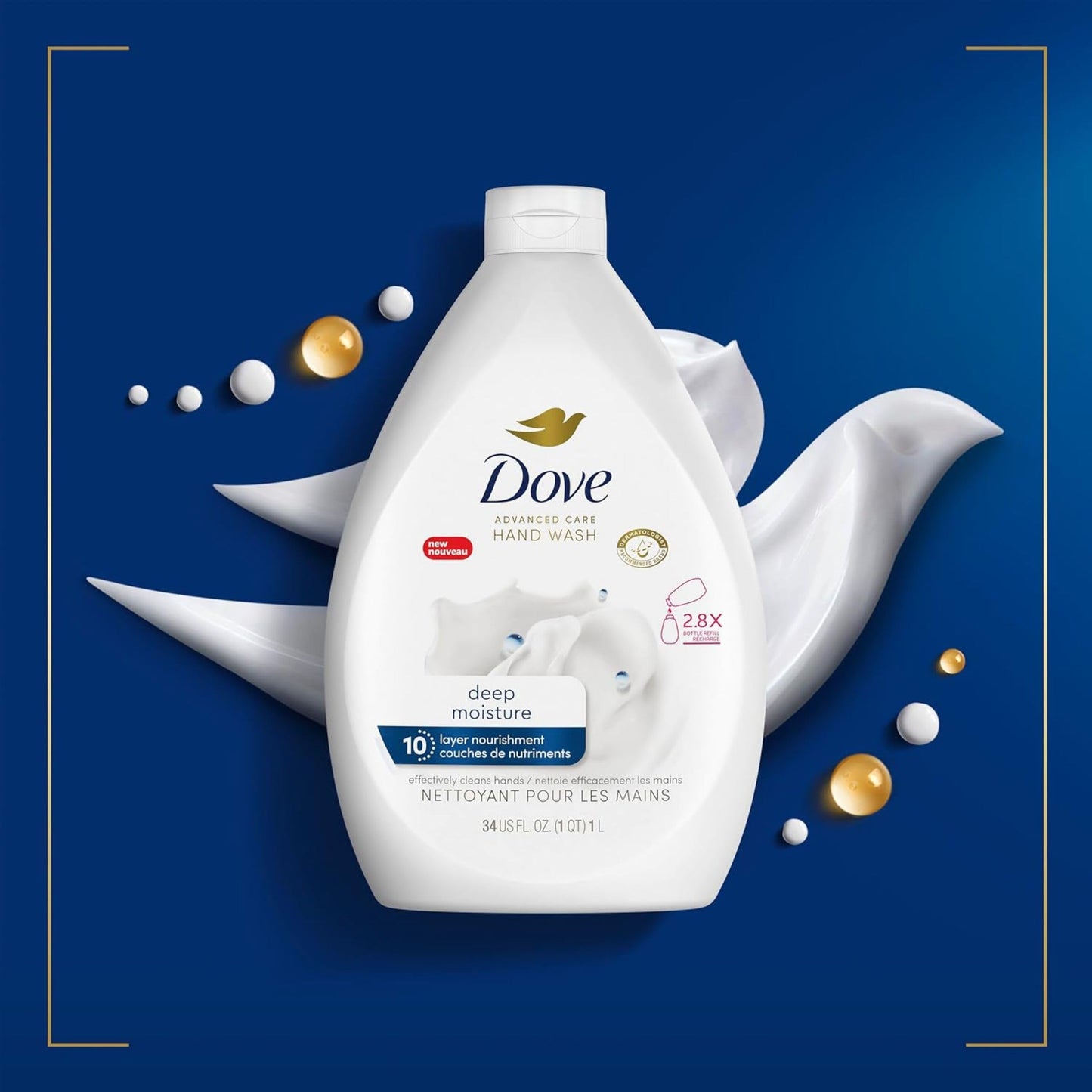 Dove Advanced Care Deep Moisture Hand Wash for soft, smooth skin Bottle Refill nourishes skin 10 layers deep 1 L (Pack Of 3) Dove