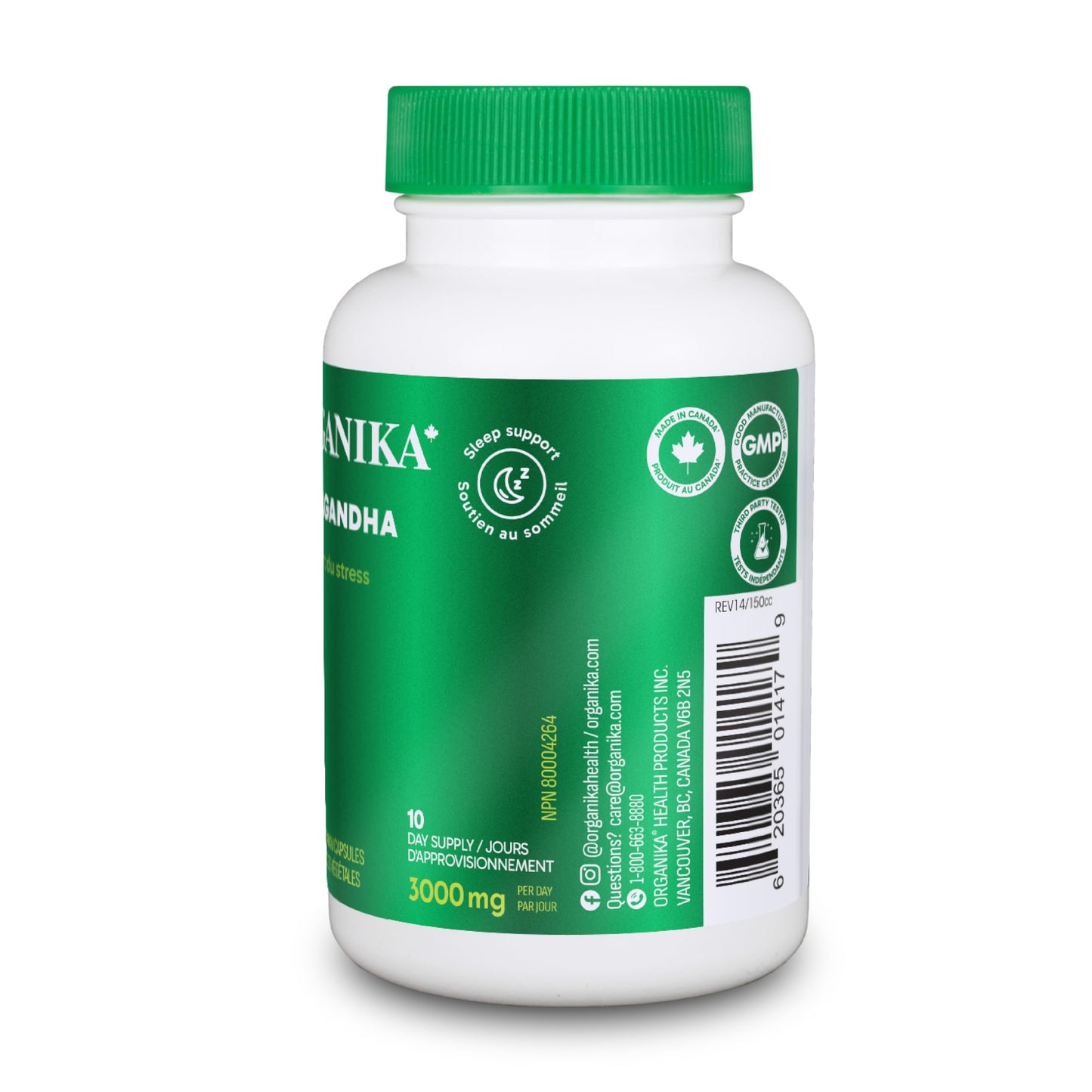 Organika Canadian-Made Ashwagandha- Stress Relief, Sleep Aid, Mood Enhancement, Thyroid and Blood Sugar Balance- 60 vcaps Organika