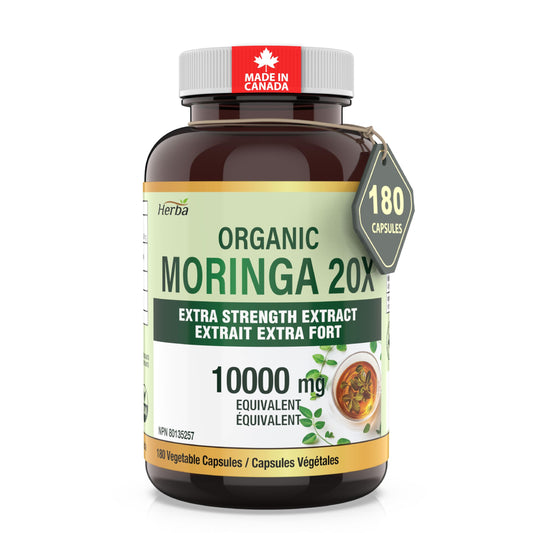 Herba 10,000MG Organic Moringa Capsules – 180 Count | Ultra Potent - 20:1 Extract | Made in Canada | Pure Moringa Capsules using Organic Moringa Powder - Available at All In One Marketplace Canada