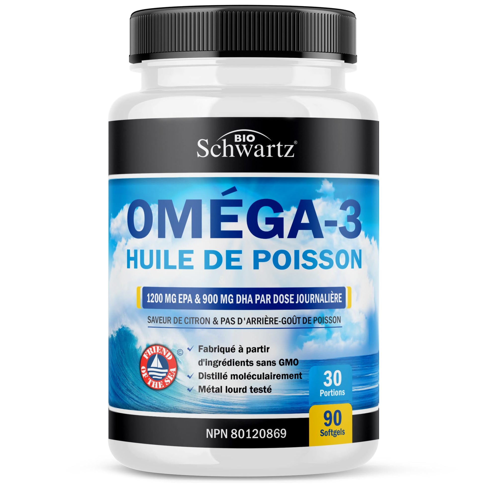 Fish Oil Omega 3 EPA & DHA 2250 mg | Burpless Lemon Flavor Triple Strength Supplement with Fatty Acids from Wild Icelandic Fish | Supports Joint, Eyes, Brain & Skin Health | Non GMO | 90 Softgels - Available at All In One Marketplace Canada