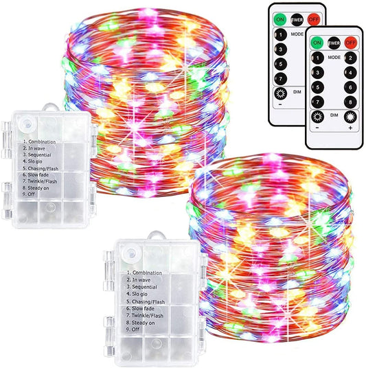 2 Pack 33ft 100 LEDs Fairy Lights Battery Operated, 8 Modes Waterproof Twinkle String Lights, Silver Wire Lights with Remote for Christmas Bedroom Indoor Garden Wedding Party Decor (Multi-Colored) 🍁 All In One Marketplace Canada