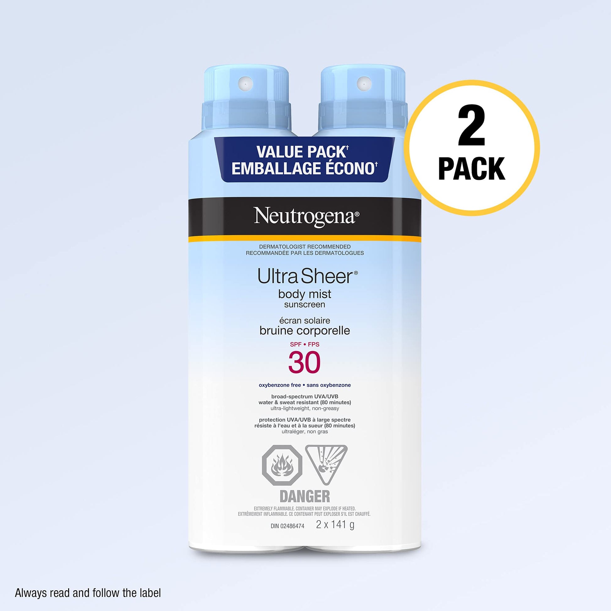 Neutrogena ultra Sheer Body Mist Sunscreen Spray Spf 30 Duo Pack With Uva/uvb Broad Spectrum Sun Protection, lightweight, Water-resistant, Oil-Free, non-comedogenic & Oxybenzone-Free, 2 X, 141 Grams Johnson & Johnson